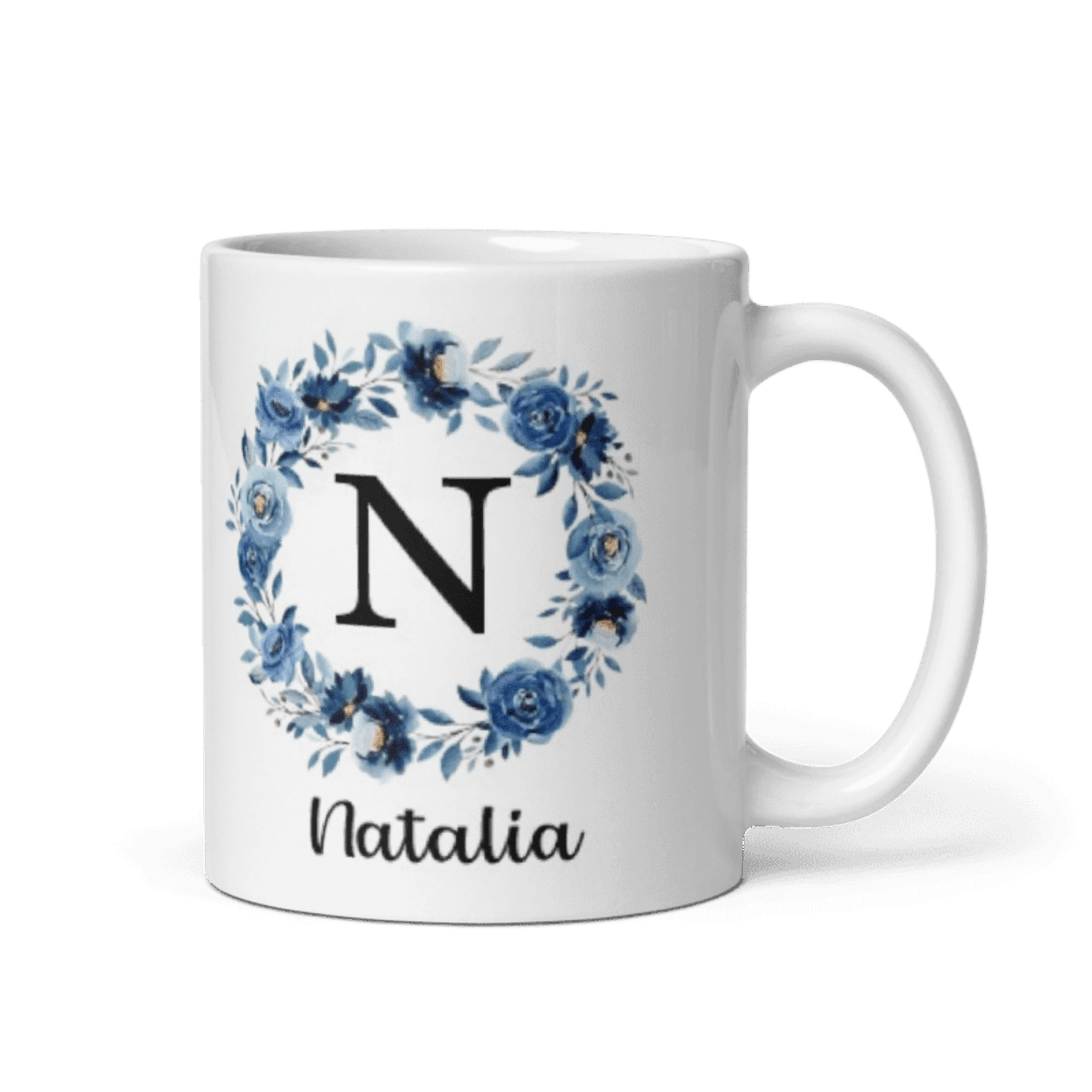 Taza personalizada circulo flores azules - 3