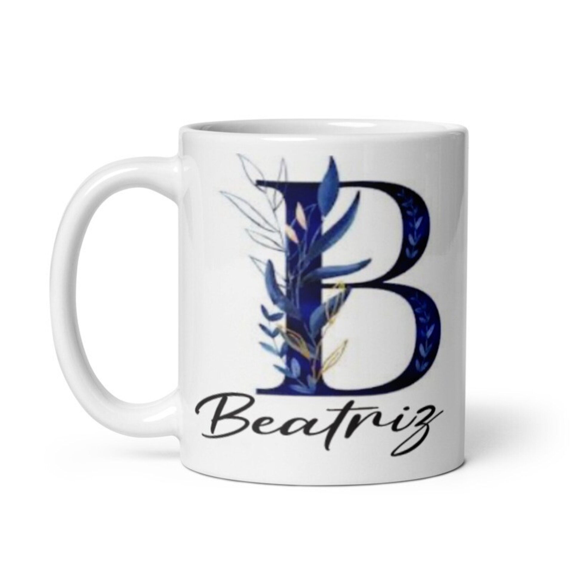 Taza Inicial de Color Azul Con Flores + Nombre - 2