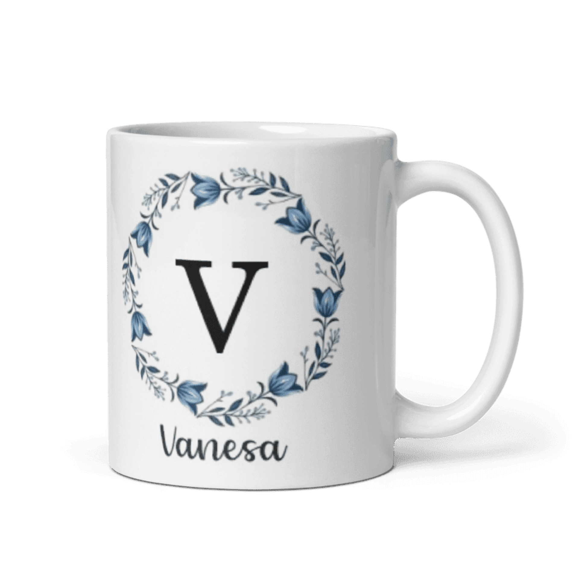 Taza personalizada circulo flores azules - 2