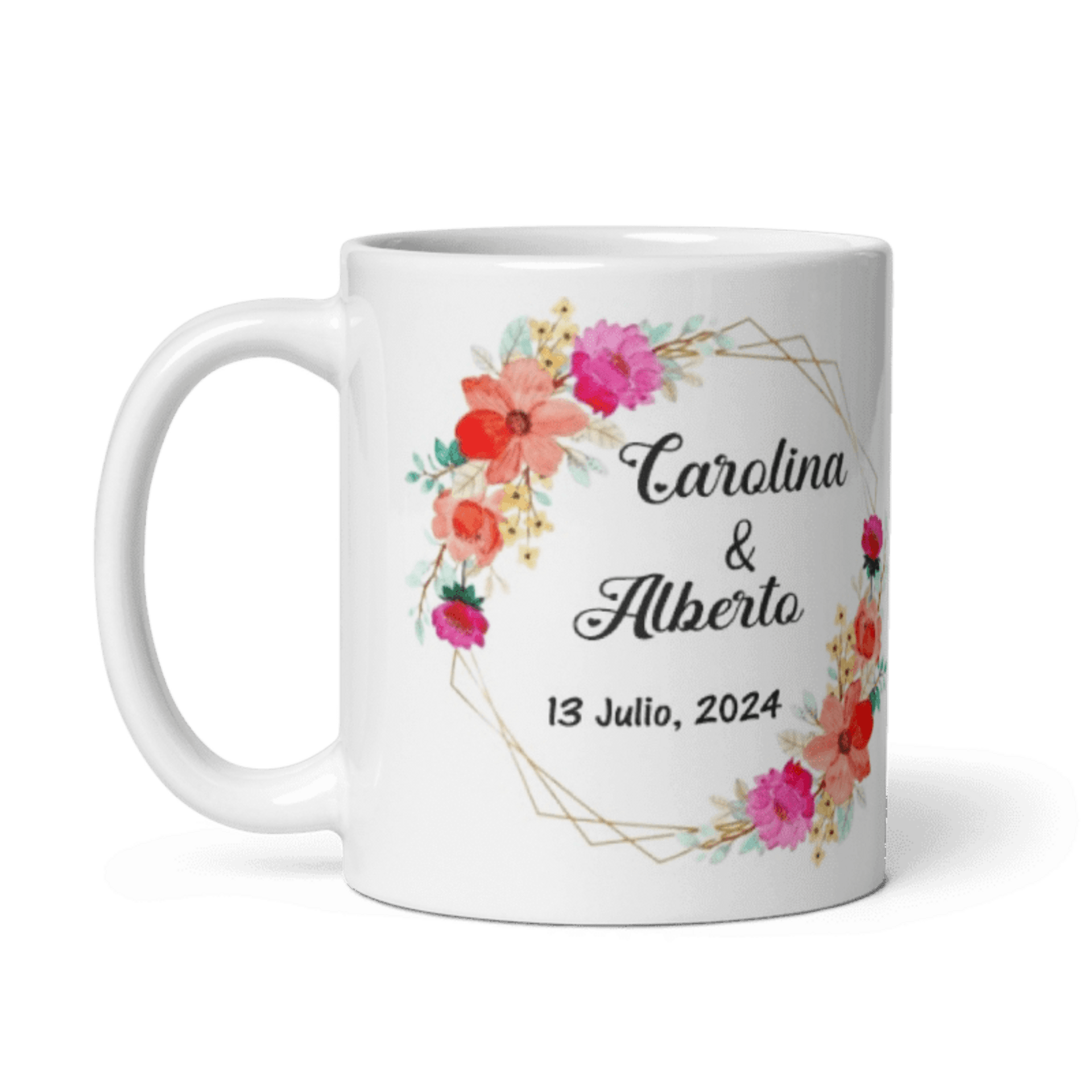 Taza de boda para invitados. Modelo cuadrado flores - 1
