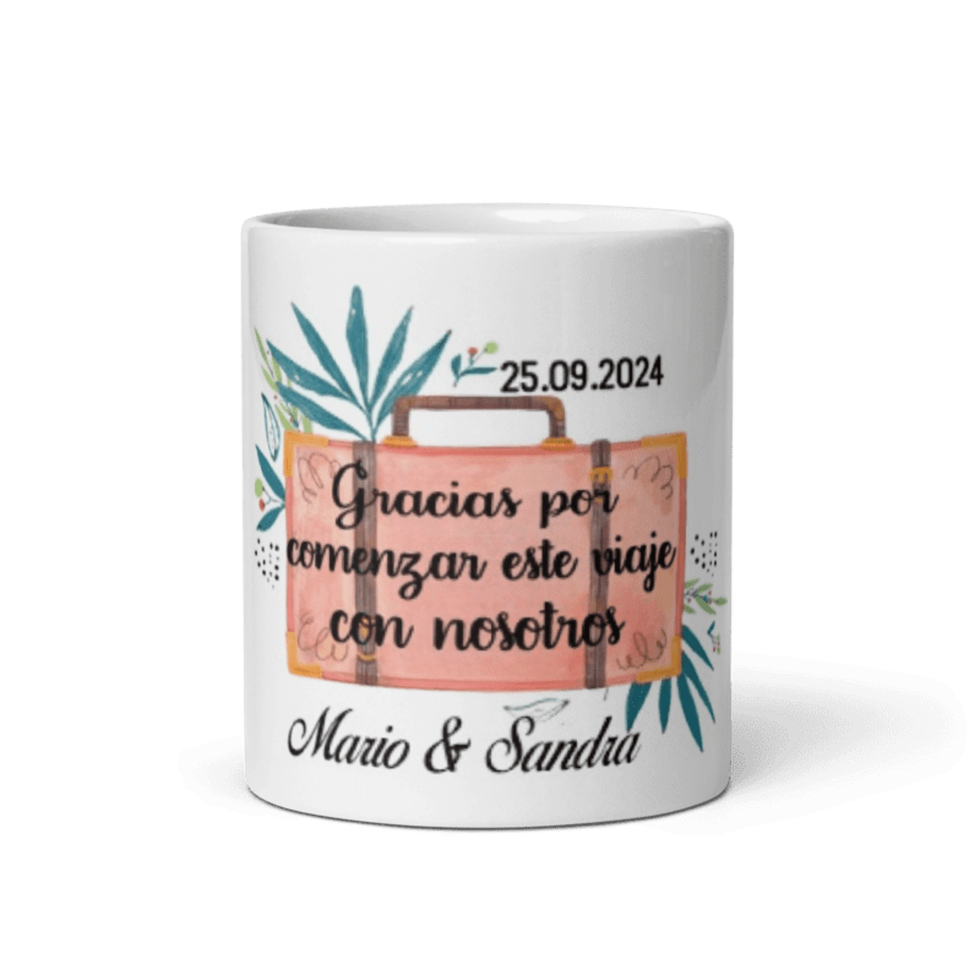Taza de boda para invitados. Modelo maleta - 2